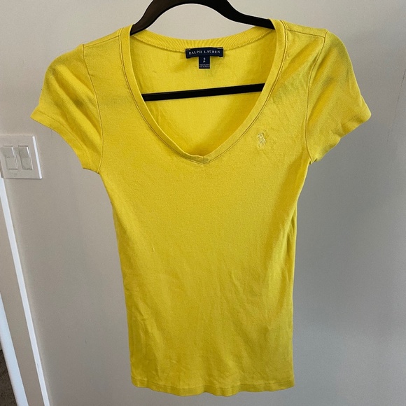 Ralph Lauren V-Neck Yellow Short Sleeve Tee - Picture 1 of 3